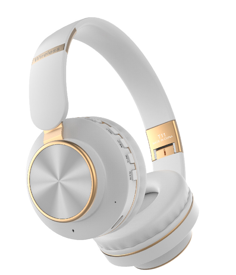 Gold Chrome Fashion Bluetooth Wireless Foldable Headphone Headset with Built in Mic (White)
